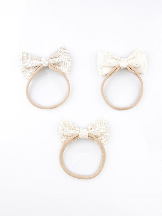 Neutral Tone Bow Headband for Babies - Set of 3 (Cream & Off-White)
