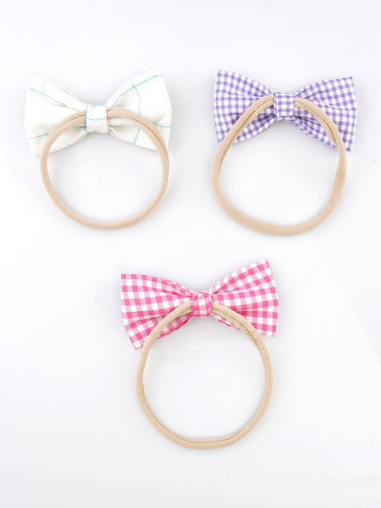 Checkered Charm Bow Headband for Babies - 3-Pack Pastel Checks