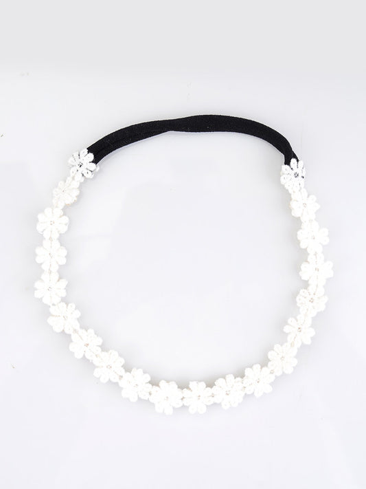 White Floral Beaded Hair Band for Girls & Kids - Pearl Blossom - Choko