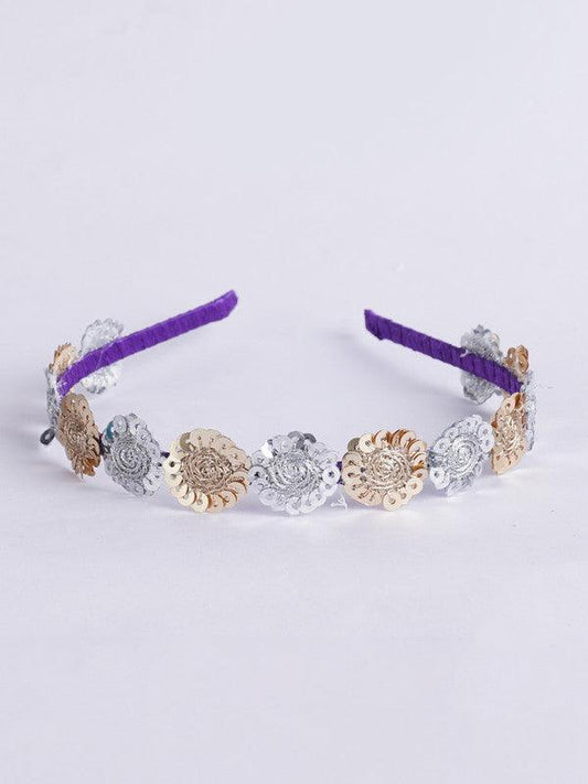 Floral Threaded Sequin Hairband for Girls & Kids - Purple, Gold, Silver Choko