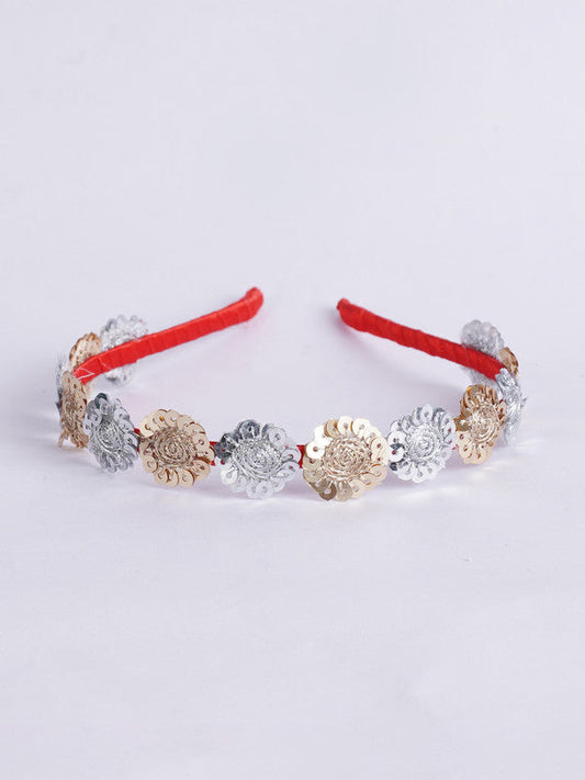 Choko Floral Threaded Sequin Hairband for Girls & Kids - Red, Gold, Silver Choko