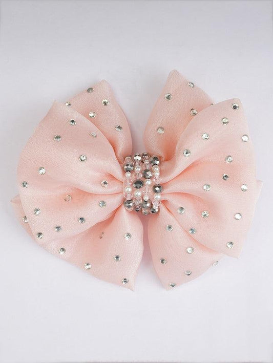 Peach Bow Organza Hair Clip for Girls & Kids - Glass Crystal Shimmer Choko
