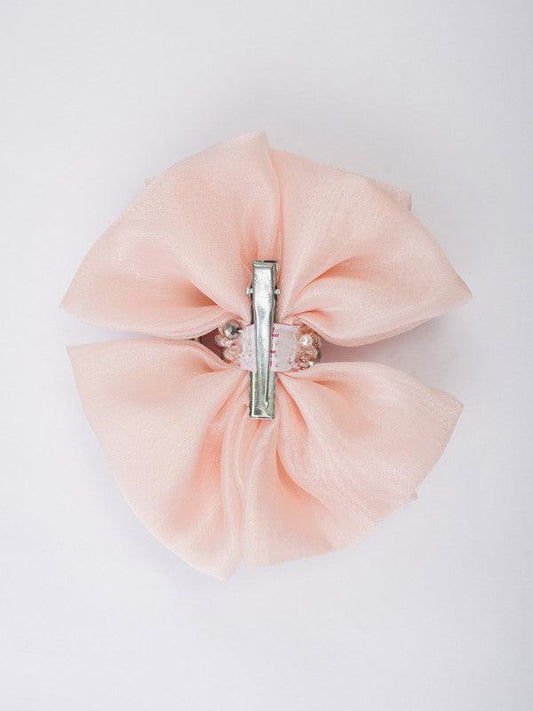 Peach Bow Organza Hair Clip for Girls & Kids - Glass Crystal Shimmer Choko