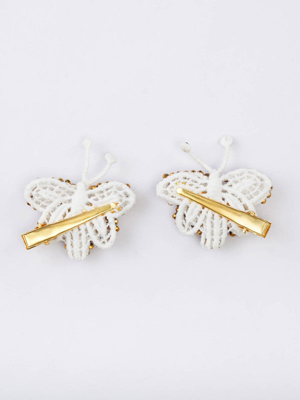 Set of 2 Sparkle Duo Butterfly Beaded Alligator Hairclip - Gold, White