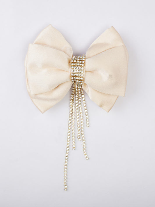 Cream Satin Bow Alligator Hair Clip for Girls & Kids - Crystal Knot Embellishment - Choko