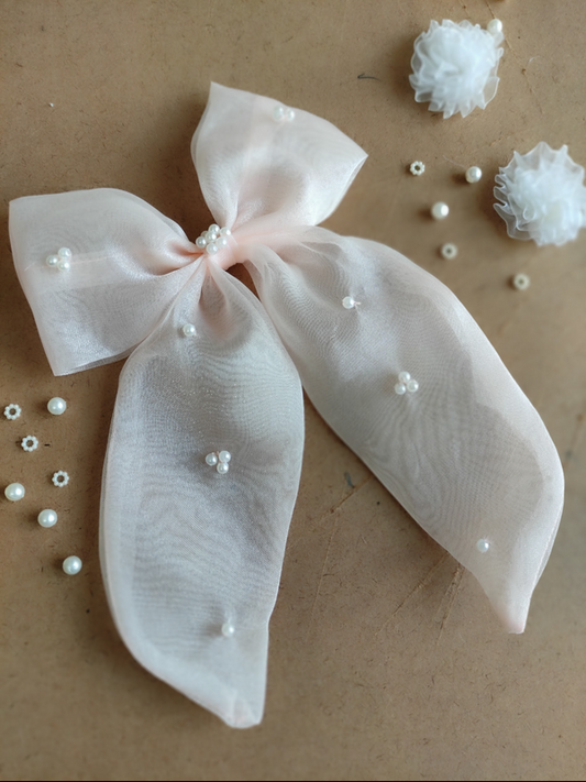 Organza Bow Alligator Hairclip for Girls & Kids - Peach, Pink, White Choko