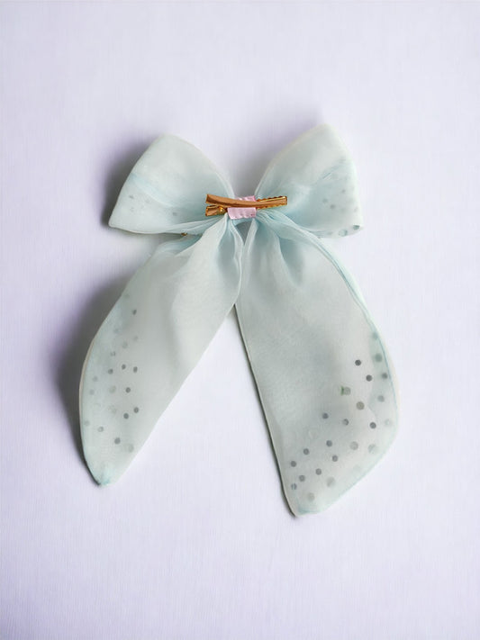 Organza Bow Hair Clip with Crystal Stone Embellishments for Girls - Blue, White, Yellow