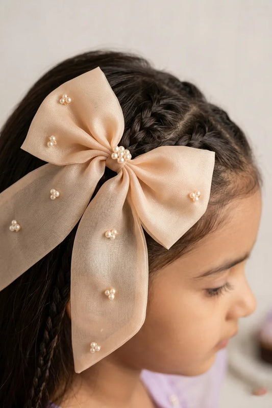 Organza Hair clip Bow Alligator for Girls & Kids - Peach, Pink, White - Choko
