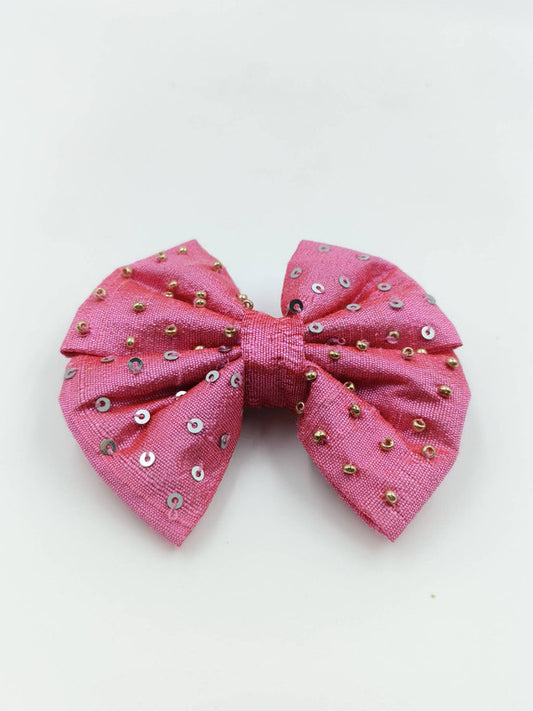 Choko Beads Embellished Bowie Hairclip for Girls - Pink, Clear