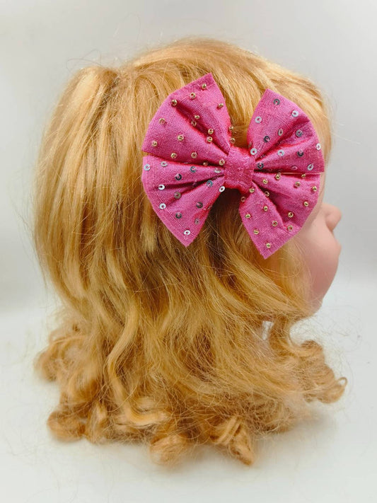Choko Beads Embellished Bowie Hairclip for Girls - Pink, Clear