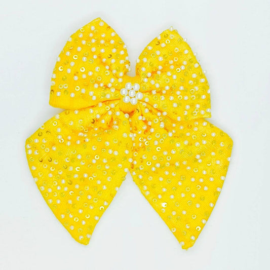 Choko Beads Embellished Floral Bowie Hairclip for Girls - Mustard Yellow