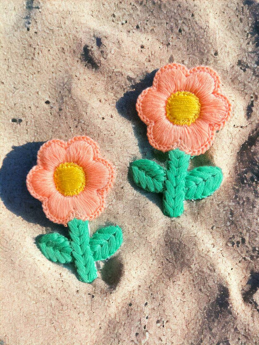 Choko Floral Accent Hairclip for Girls - Peach, Green