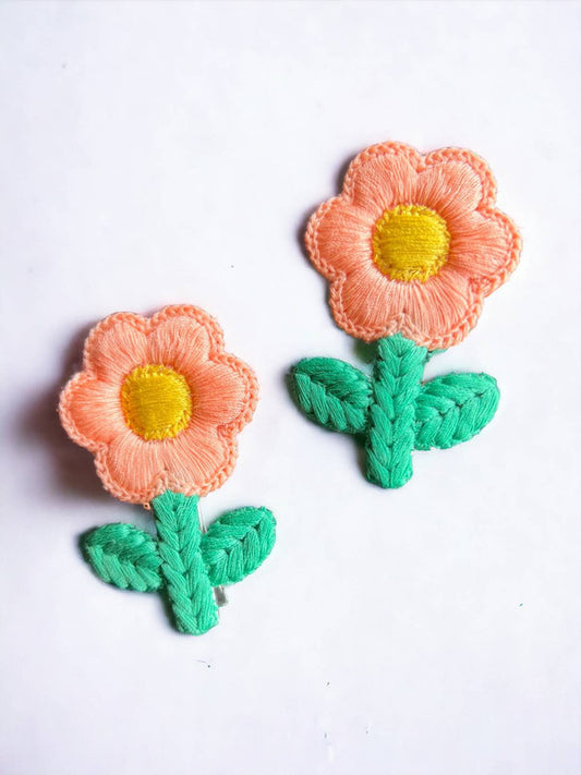 Choko Floral Accent Hairclip for Girls - Peach, Green