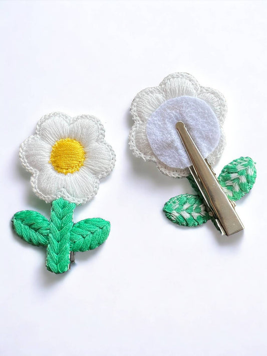 Choko Floral Accent Hairclip for Girls - White, Green, Yellow