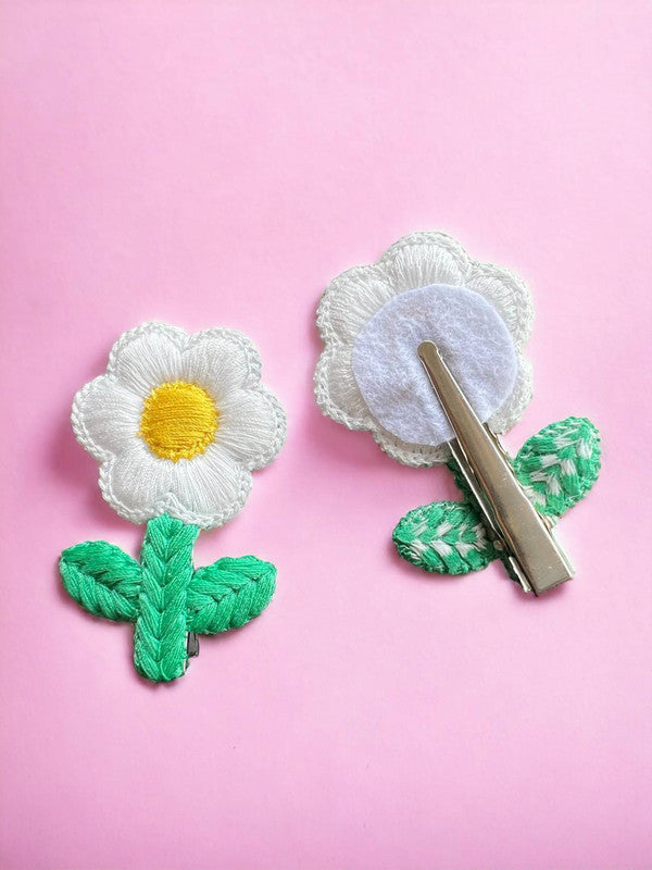 Choko Floral Accent Hairclip for Girls - White, Green, Yellow