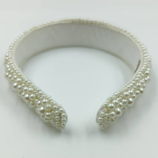 Choko Beads and Pearls Accent Broad Hairband for Girls - Off White