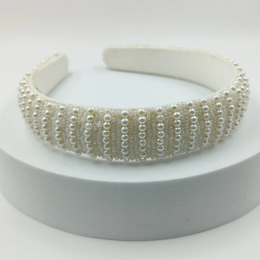 Choko Beads and Pearls Accent Broad Hairband for Girls - Off White