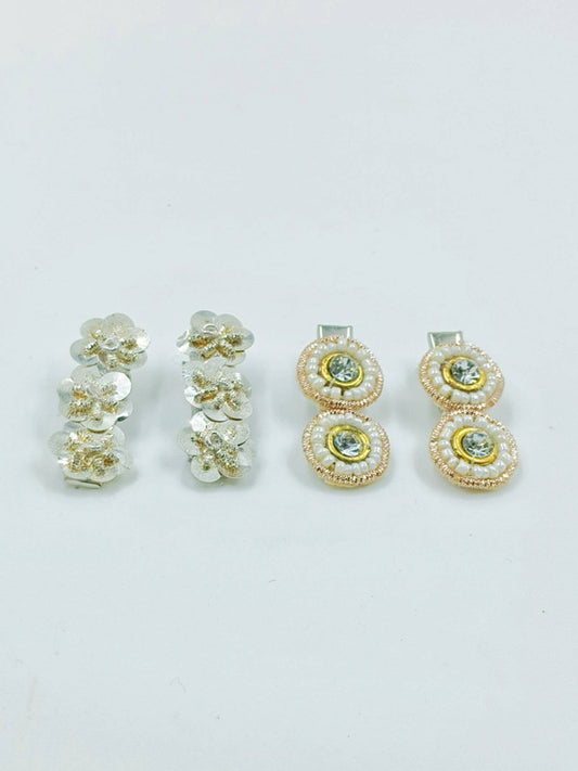 Choko Set of 4 Beaded and Sequin Hairclips - Gold, Silver - Ethnic Diwali