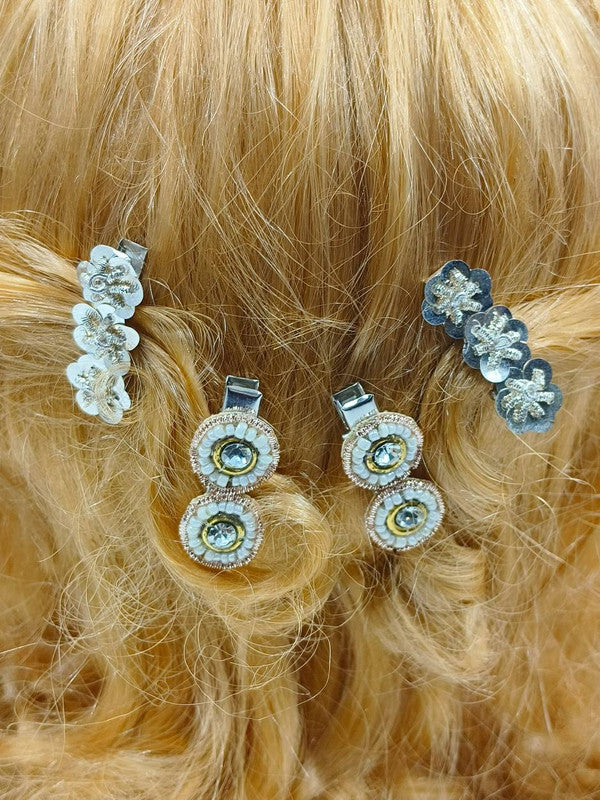 Choko Set of 4 Beaded and Sequin Hairclips - Gold, Silver - Ethnic Diwali
