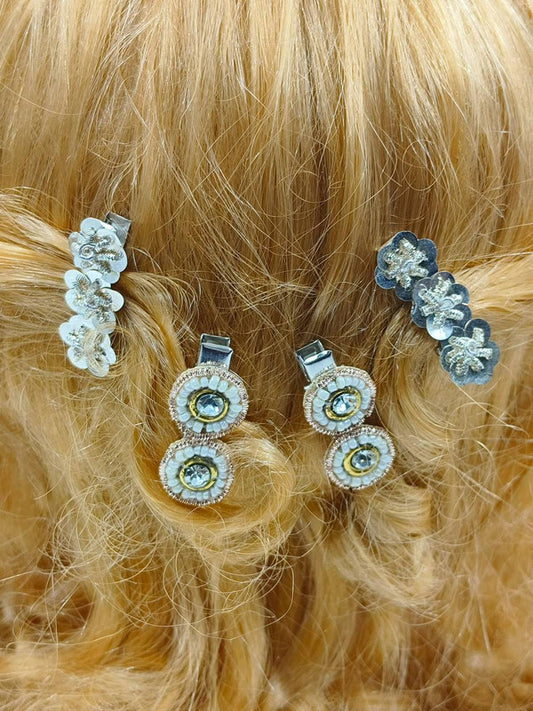 Choko Set of 4 Beaded and Sequin Hairclips - Gold, Silver - Ethnic Diwali