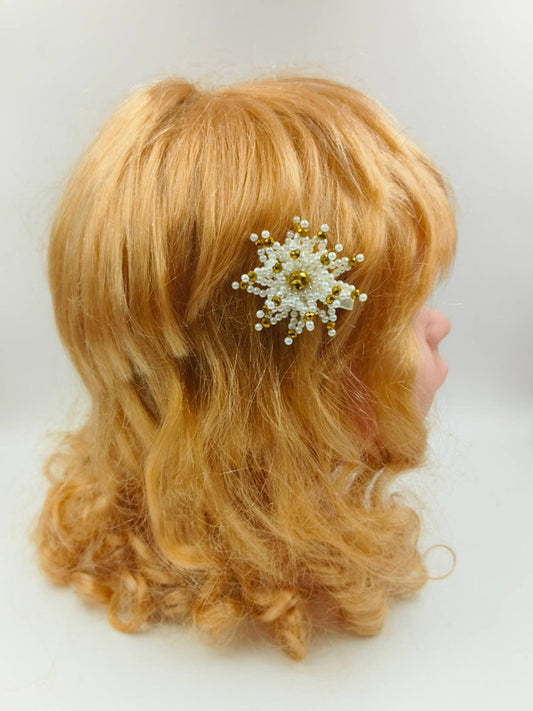 Choko Santa's Xmas Snowflake Hairclips - Gold, White