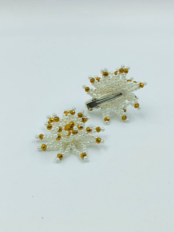 Choko Santa's Xmas Snowflake Hairclips - Gold, White