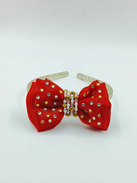 Choko Santa's Xmas Bow Hairband Red & Gold Festive Sparkle for Girls - Choko