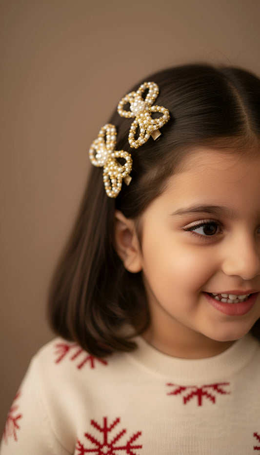 Choko Santa's Xmas Butterfly Beaded Hairclip- Gold, Off White for Girls - Choko
