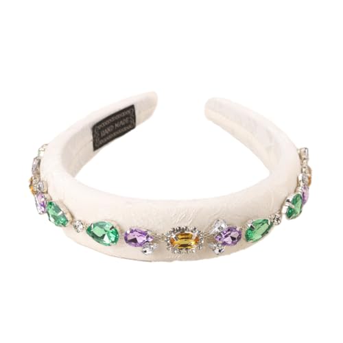 Choko Ivory Princess Hair Band - Jacquard Padded Hair Accessory with Multicolor Gemstones - For Girls - Cream, Off White…