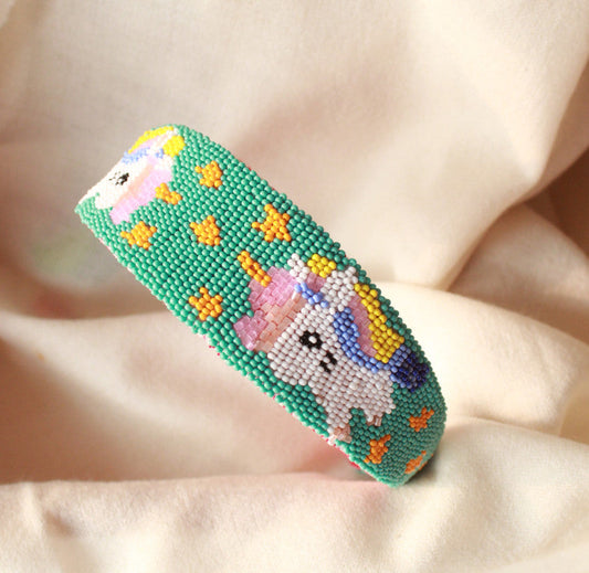 Unicorn Beaded Hairband for Girls & Kids - Green & White Fantasy Choko