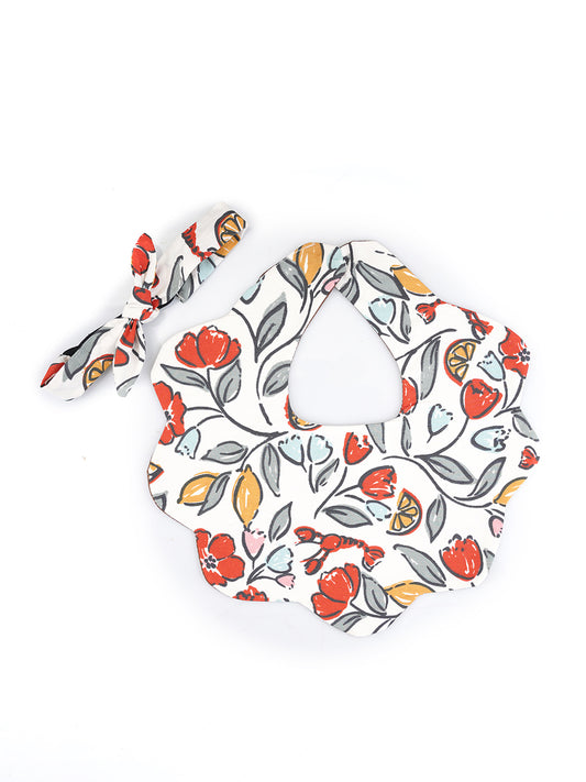 Choko Baby Bib with Snap Button Closure & Matching Headband Set - White  -  Kids Accessories