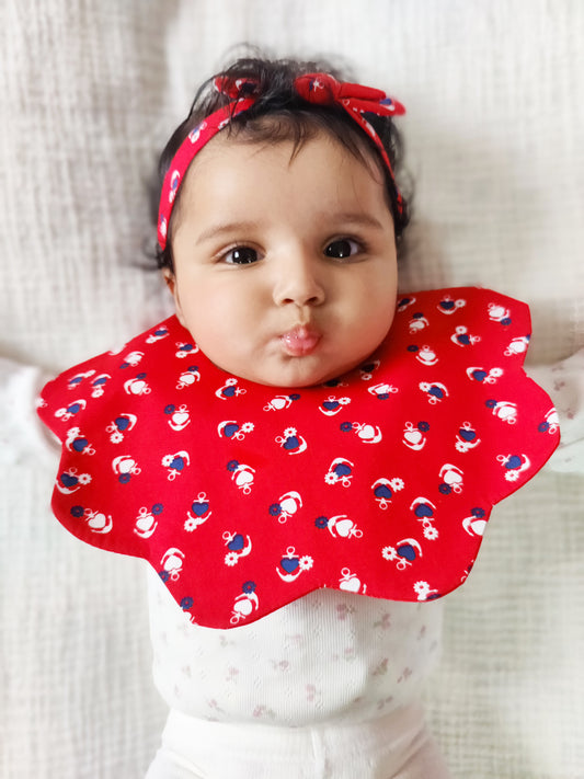 Choko Baby Bib with Snap Button Closure & Matching Headband Set - Red  -  Kids Accessories