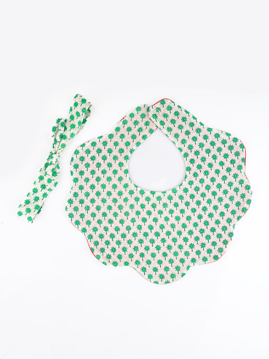 Choko Baby Bib with Snap Button Closure & Matching Headband Set - Green  -  Kids Accessories