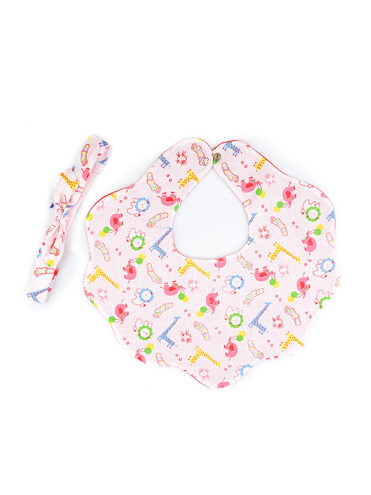 Choko Baby Bib with Snap Button Closure & Matching Headband Set - Pink  -  Kids Accessories