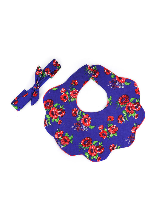 Choko Baby Bib with Snap Button Closure & Matching Headband Set - Blue  -  Kids Accessories