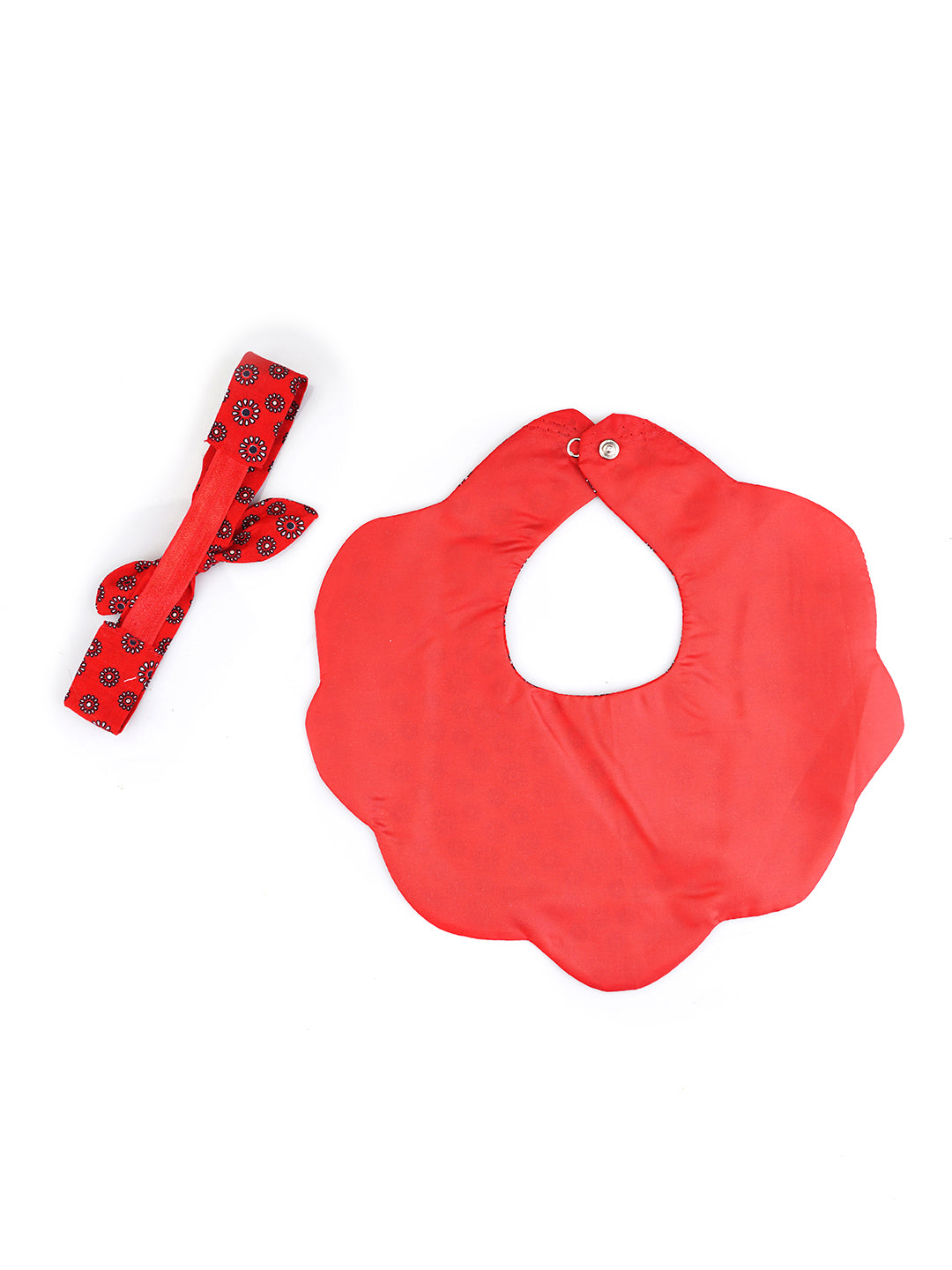 Choko Baby Bib with Snap Button Closure & Matching Headband Set for Baby Girls — Red