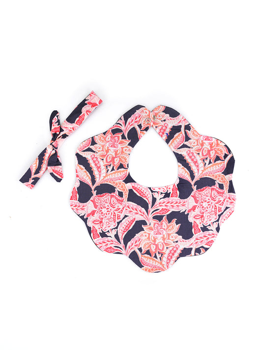 Choko Baby Bib with Snap Button Closure & Matching Headband Set - Red  -  Kids Accessories