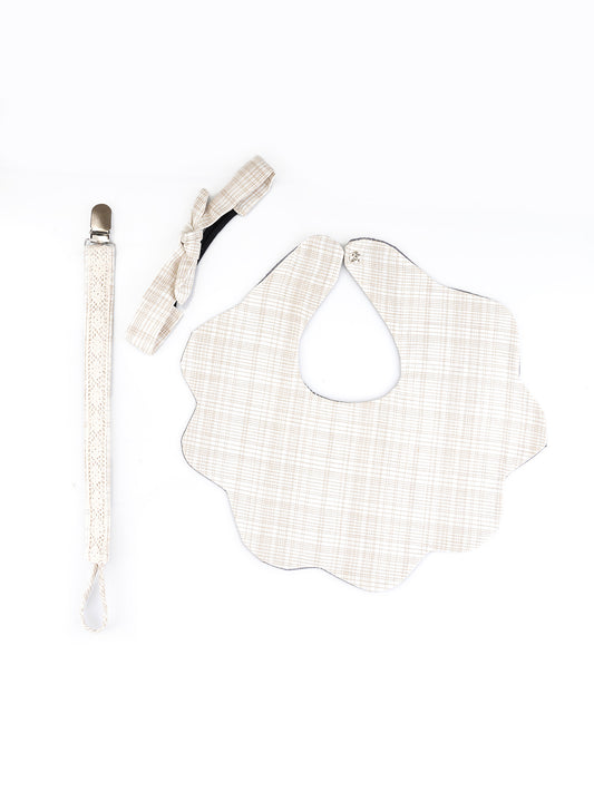 Choko Baby Bib with Snap Button Closure & Matching Headband Set - Beige -  Kids Accessories
