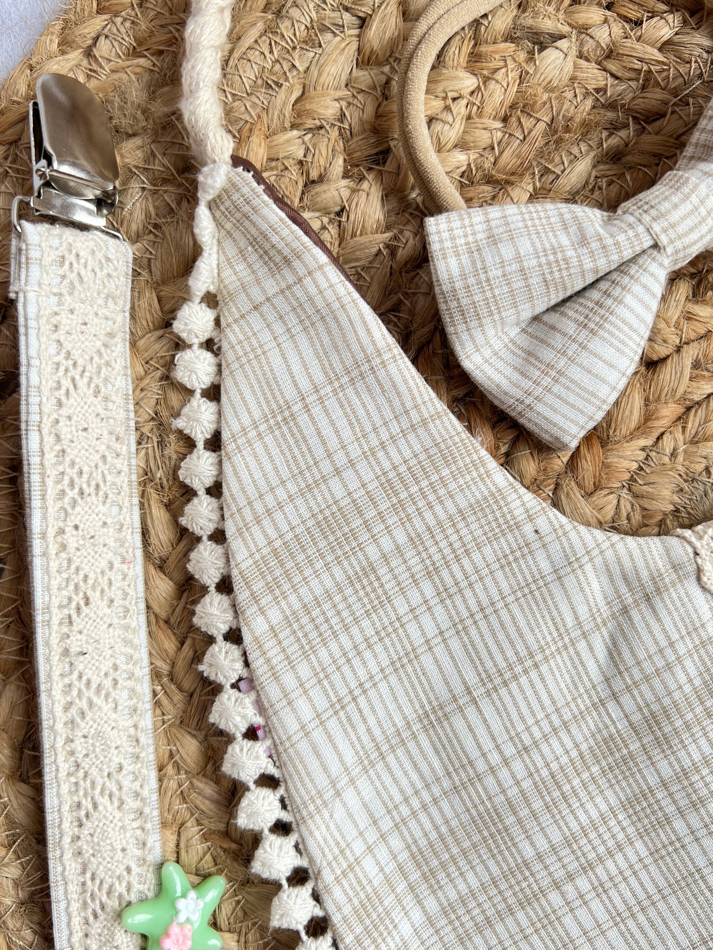 Choko Baby Bib Set with Adjustable Soft Dori, Matching Headband and Pacifier Clip Holder - Off White - Kids Accessories - Choko