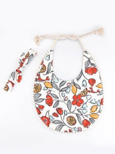 Choko Baby Bib with Adjustable Soft Dori and Matching Headband Set - White