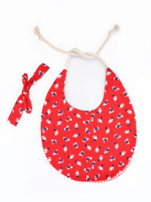 Choko Baby Bib with Adjustable Soft Dori and Matching Headband Set - Red