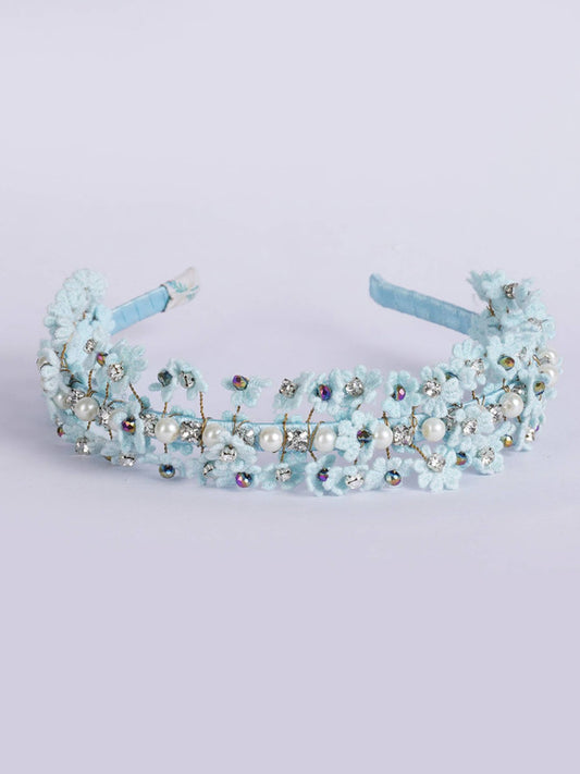 Choko White and Blue Lace and Pearl Floral Hairband