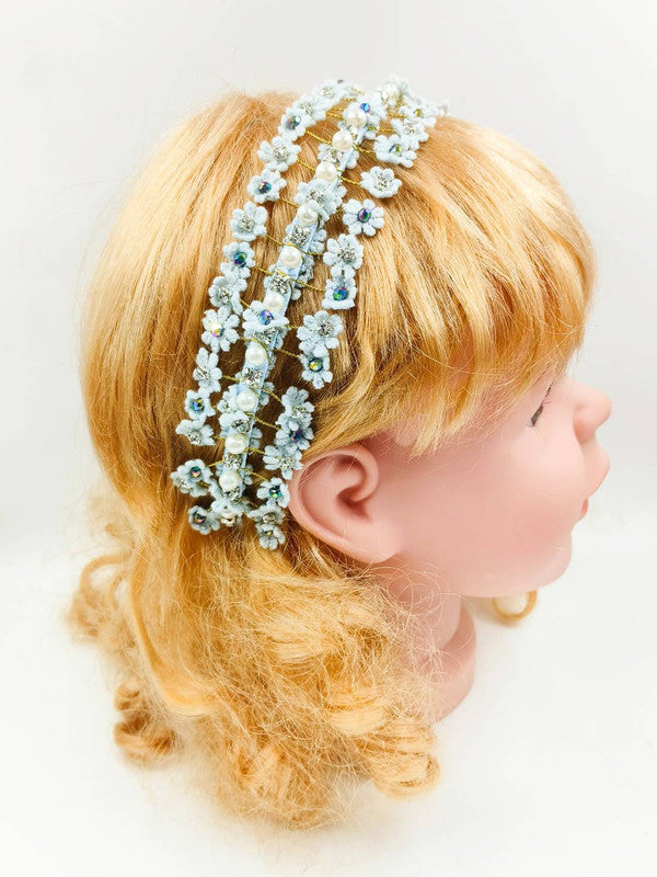 Choko White and Blue Lace and Pearl Floral Hairband