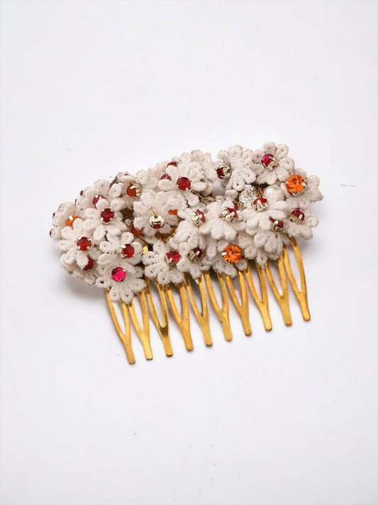 White and Red Lace Crystal Hair Comb Clip OR Cream Lily Garden Hair Comb