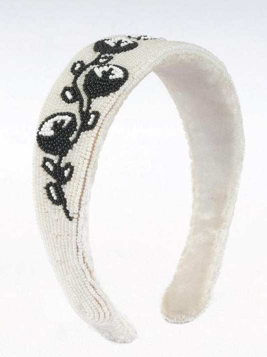 Garden Roses Beaded White Hairband for Girls & Kids - Ebony Elegance & Royal Flair Choko