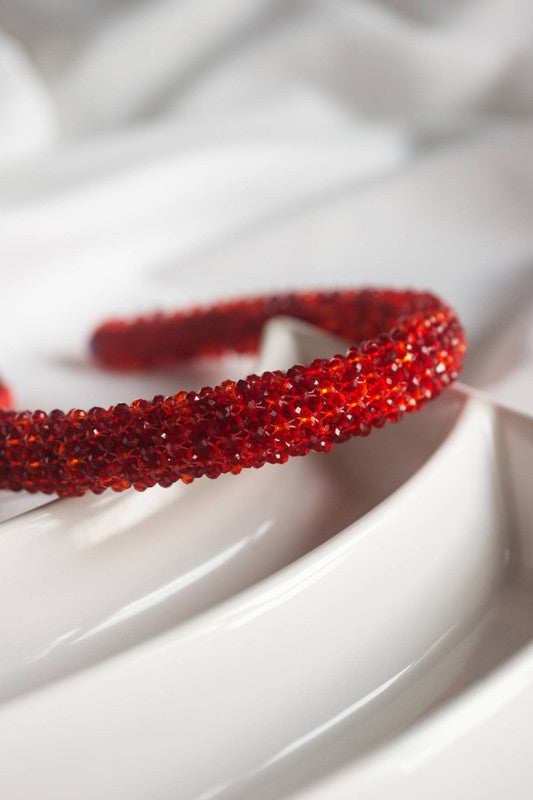Choko Girls Red Thick Beaded Hairband - Padded Crystal Embellished Headband
