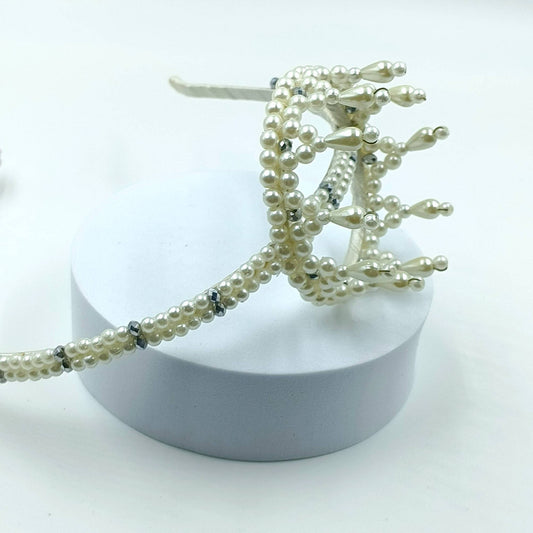 Choko - White Beaded Crown Hairband for Girls