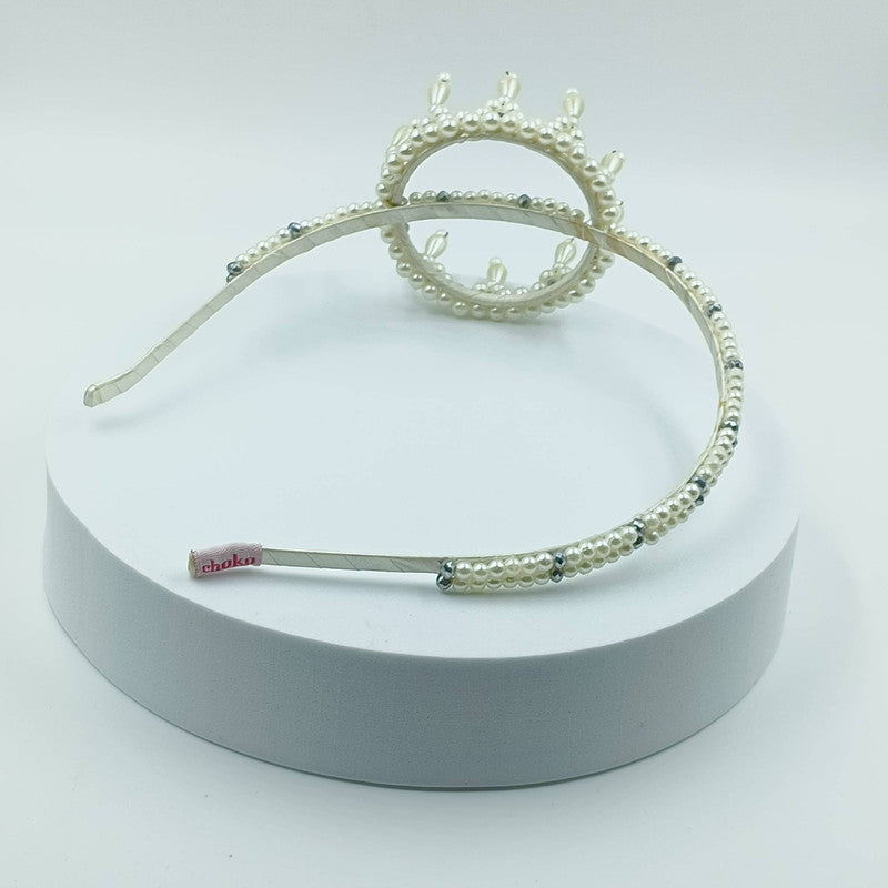 Choko - White Beaded Crown Hairband for Girls