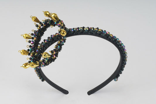 Choko - Maleficent's Crystal Crown Pearl Hairband for Girls & Kids - Black & Gold