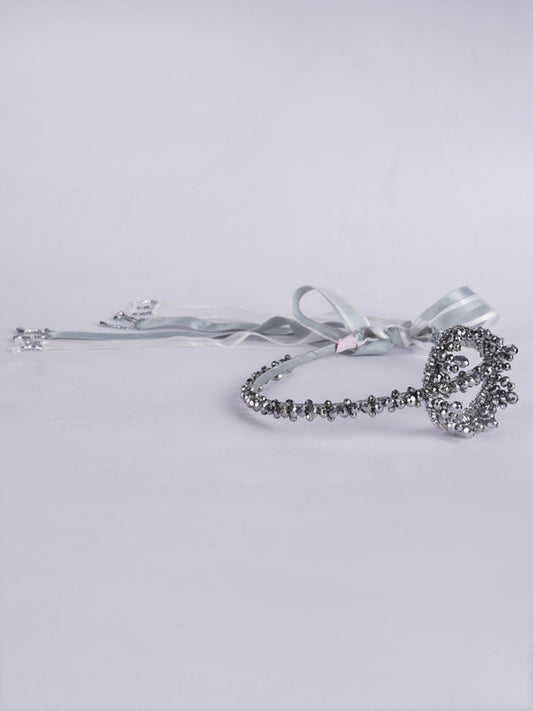 Choko Girls' Tiara Hairband - Silver Crystal Beads & White Ribbon